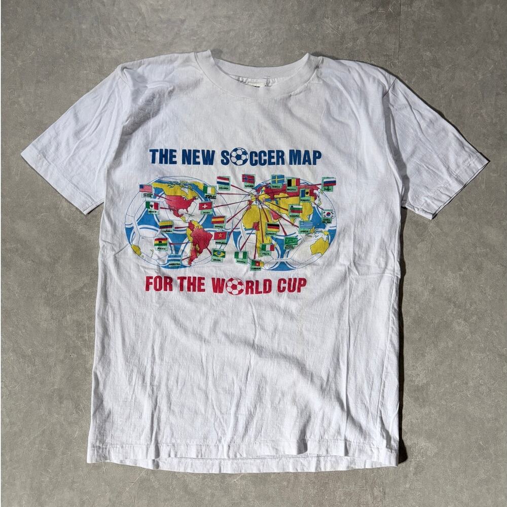 90s Vintage FIFA World Cup Map White T Shirt -L